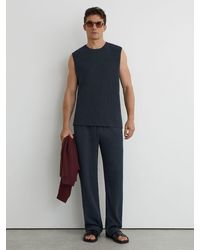 Reiss - Carver - Airforce Blue Plissé Relaxed Drawstring Trousers, Xl - Lyst