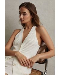Reiss - Sinead - Ivory Knitted Halter Neck Top - Lyst