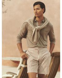 Reiss - Off & Mocha Cotton Blend Seersucker Stripe Shorts - Lyst