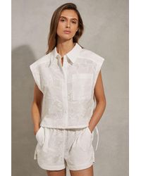 Reiss - Nia - White Cotton Embroidered Shirt - Lyst
