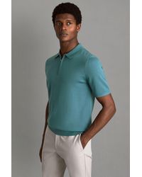 Reiss - Maxwell - Ocean Green Merino Wool Half-zip Polo Shirt - Lyst