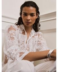 Reiss - Sheer Lace Tie-Neck Blouse - Lyst