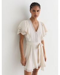 Reiss - Broderie Anglaise Belted Flippy Dress - Lyst