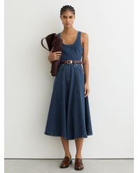 Reiss - Rosie - Indigo Blue Petite Denim Sleeveless Waisted Midi Dress, Us 10 - Lyst