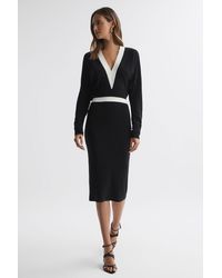 Reiss - Jodie Colour-block Long-sleeve Knitted Midi Dres - Lyst