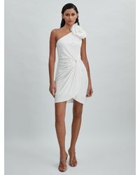 Halston - One-Shoulder Ruffle Mini Dress, Forest & Off - Lyst