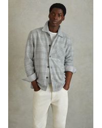 Reiss - Olivier - Soft Grey Brushed Check Overshirt, S - Lyst