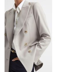 Reiss - Astrid - Neutral Double Breasted Wool Blend Blazer, Us 6 - Lyst