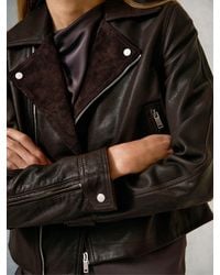 Reiss - Lidia Petite Suede-Lapel Leather Biker Jacket - Lyst