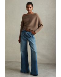 Reiss - Lorna - Mink Asymmetric Draped Knitted Jumper, M - Lyst