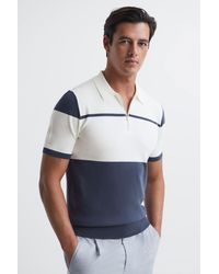 Reiss - Rome - Airforce Blue/white Slim Fit Half Zip Colourblock Polo Shirt, L - Lyst