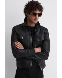 Reiss - Carp - Black Leather Zip Through Jacket - Lyst