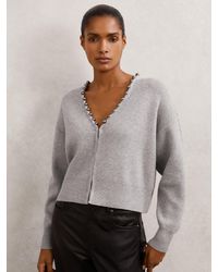Reiss - Wool-Blend Beaded-Trim Cardigan With Cashmere - Lyst