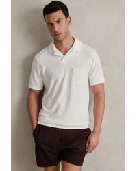 Reiss - Cuba - White Towelling Cable Knit Polo Shirt - Lyst