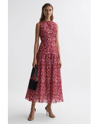 Rachel Gilbert - Poppy - Floral Pleated Midi Dress, Red Print - Lyst