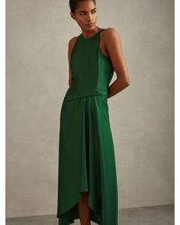 Reiss - Satin Drape Tuck Midi Dress - Lyst