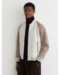 Reiss - Off & Oatmeal Wool-Blend Colour-Block Bomber Jacket - Lyst