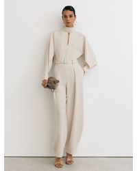 Reiss - High-Neck Belted Barrel-Leg Jumpsuit - Lyst
