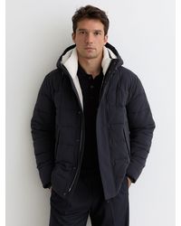 Reiss - Klause - Navy Fleece-lined Hooded Puffer Jacket, M - Lyst