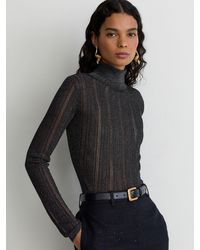 Reiss - Metallic Open-Knit Roll-Neck Top - Lyst