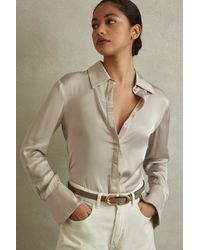 Reiss - Jasmine - Stone Fitted Layered Cuff Shirt, Us 8 - Lyst