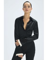 Reiss - Felicity - Black Atelier Fitted Silk Double Cuff Shirt - Lyst