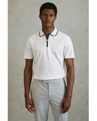 Reiss - Cannes - White/navy Cotton Contrast Collar Half-zip Polo Shirt - Lyst