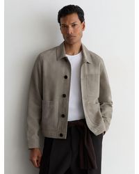 Reiss - Suede Button-Through Trucker Jacket - Lyst
