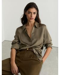 Reiss - Silk Open-Collar Blouse - Lyst