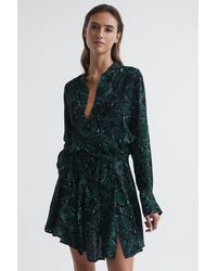 Reiss - Scarlett - Green Snake Print Flippy Mini Dress, Us 12 - Lyst