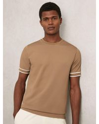 Reiss - Oscar - Camel Brown Textured Crew-neck Tipped T-shirt, S - Lyst