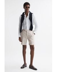 Reiss - Craft - Oatmeal Slim Fit Cotton-linen Check Adjustable Shorts - Lyst