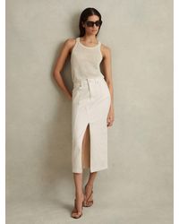 Reiss - High Rise Denim Midi Skirt - Lyst