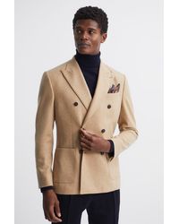 Reiss - Lough - Camel Double Breasted Slim Fit Textured Blazer, 42r - Lyst