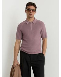 Reiss - Textured-Knit Half-Zip Polo Shirt - Lyst