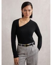 Reiss - Zoie - Black Wool-blend Asymmetric Knit Top, L (us 12-14) - Lyst
