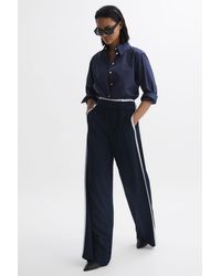Reiss - Lina - Navy High Rise Wide Leg Trousers, Us 10l - Lyst