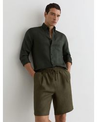 Reiss - Short - Thyme Green Barges Linen Drawstring Shorts, 30 - Lyst