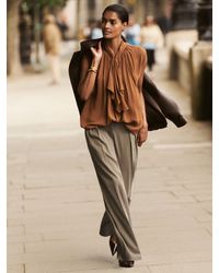 Reiss - Poppie - Neutral Wide Leg Pleated Trousers, Us 12 L - Lyst