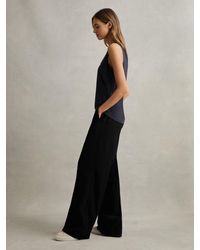 Reiss - Eden - Black Half-elasticated Wide Leg Trousers - Lyst