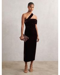 Reiss - Velvet One-Shoulder Midi Dress - Lyst