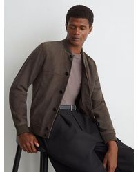 Reiss - Suede Button-Through Bomber Jacket - Lyst