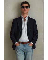 Reiss - Omar - Blue/white Cotton Striped Cutaway Collar Shirt - Lyst