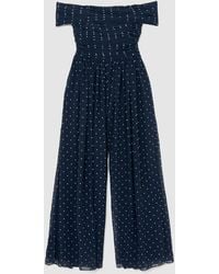 Reiss - Polka-Dot Bardot Wide-Leg Jumpsuit - Lyst