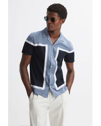 Reiss - Noble - Airforce Blue Mercerised Colourblock Cuban Collar Shirt - Lyst