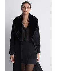 Reiss - Laurie - Black Wool Blend Removable Faux Fur Collar Coat - Lyst