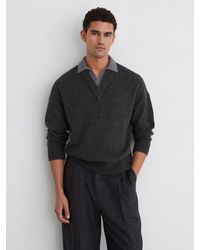 Reiss - Wool V-Neck Contrast-Collar Jumper - Lyst