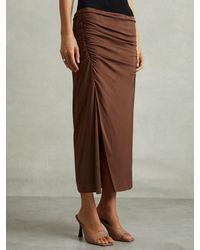 Reiss - Ruched Front Split Midi Skirt - Lyst