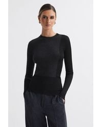 Reiss - Jude - Black/charcoal Hybrid Wool-silk Knit T-shirt - Lyst