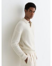 Reiss - Elm - White Wool-blend Half-button Polo Jumper, Xl - Lyst